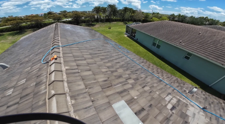 Tile roof after soft wash cleaning in Jacksonville, FL